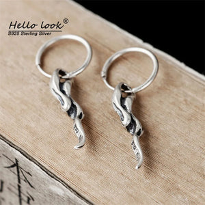 925 Silver Thorns Circle Hoop Earrings Vintage Gothic Rock Metal Antique