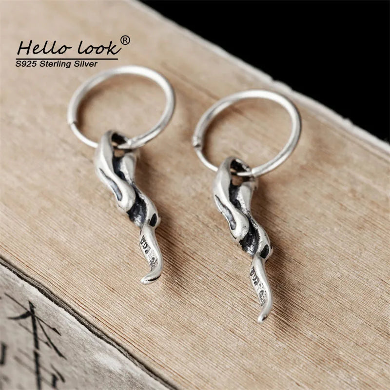 925 Silver Thorns Circle Hoop Earrings Vintage Gothic Rock Metal Antique