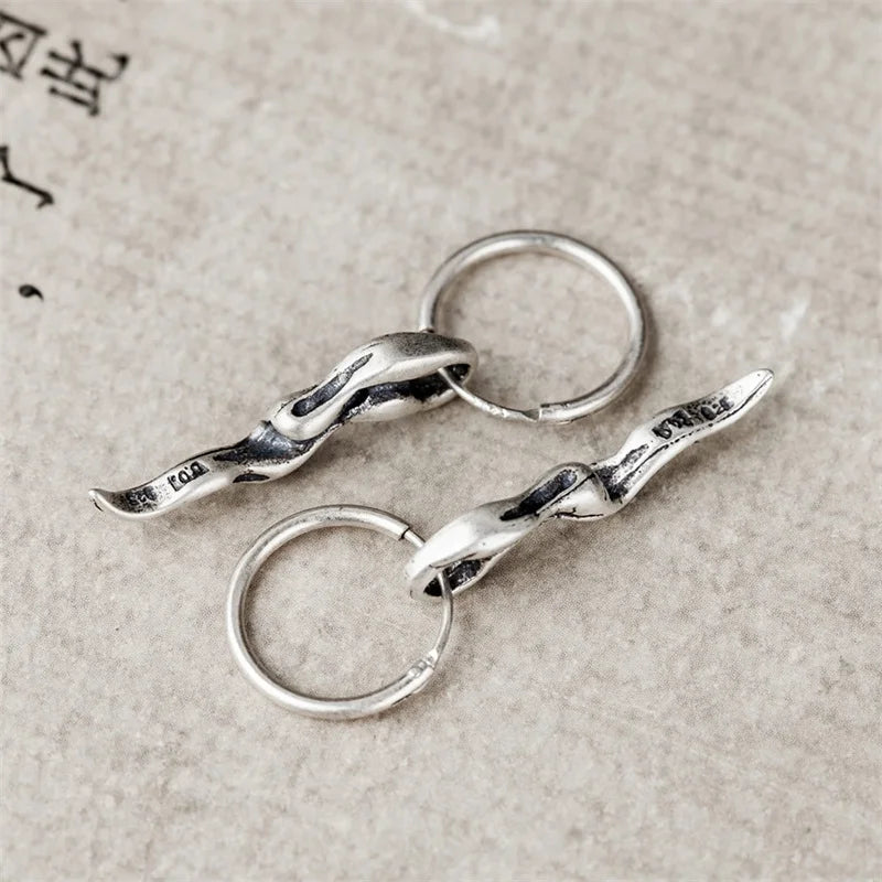 925 Silver Thorns Circle Hoop Earrings Vintage Gothic Rock Metal Antique
