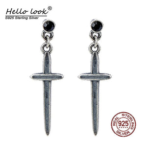 Vintage 925 Silver Cross Drop Earrings for Women