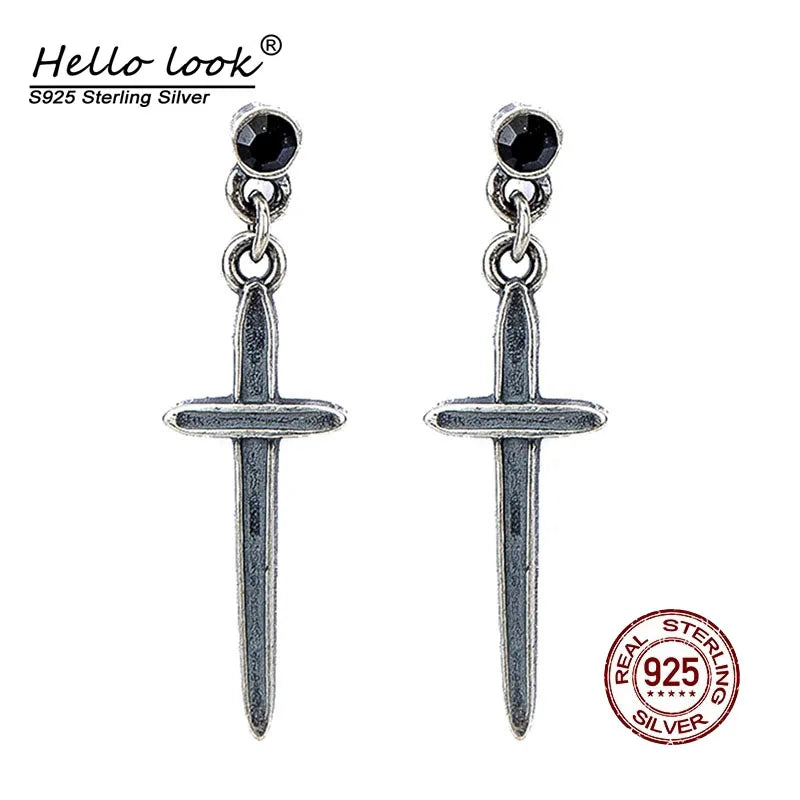Vintage 925 Silver Cross Drop Earrings for Women