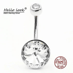 Big Round Zircon Belly Button Ring 925 Sterling Silver Navel Piercing Women