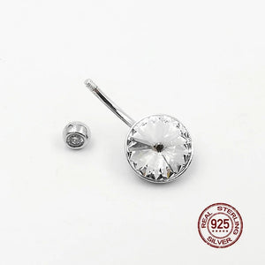 Big Round Zircon Belly Button Ring 925 Sterling Silver Navel Piercing Women