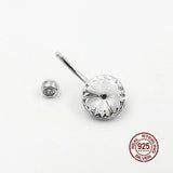 Big Round Zircon Belly Button Ring 925 Sterling Silver Navel Piercing Women