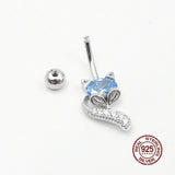 Crystal Fox Belly Button Ring 925 Sterling Silver Navel Piercing
