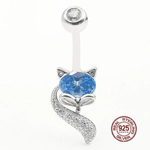 Crystal Fox Belly Button Ring 925 Sterling Silver Navel Piercing