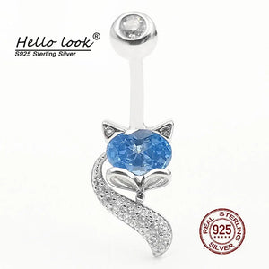 Crystal Fox Belly Button Ring 925 Sterling Silver Navel Piercing