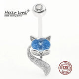 Crystal Fox Belly Button Ring 925 Sterling Silver Navel Piercing
