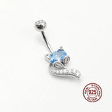 Crystal Fox Belly Button Ring 925 Sterling Silver Navel Piercing