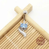 Crystal Fox Belly Button Ring 925 Sterling Silver Navel Piercing