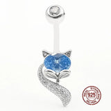Crystal Fox Belly Button Ring 925 Sterling Silver Navel Piercing