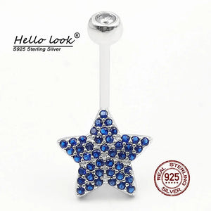 925 Silver Zircon Pentagram Belly Button Ring Navel Piercing for Women