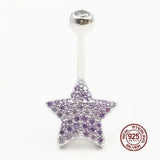 925 Silver Zircon Pentagram Belly Button Ring Navel Piercing for Women