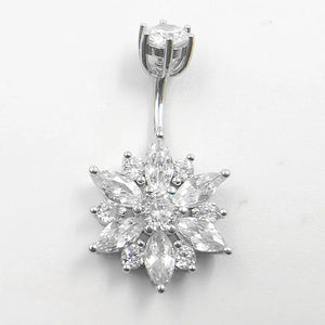 Chrysanthemum Zircon Belly Button Ring 925 Sterling Silver Navel Piercing