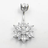Chrysanthemum Zircon Belly Button Ring 925 Sterling Silver Navel Piercing