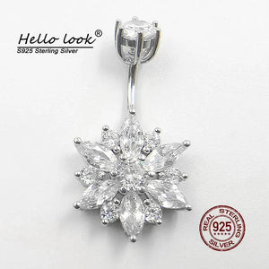 Chrysanthemum Zircon Belly Button Ring 925 Sterling Silver Navel Piercing