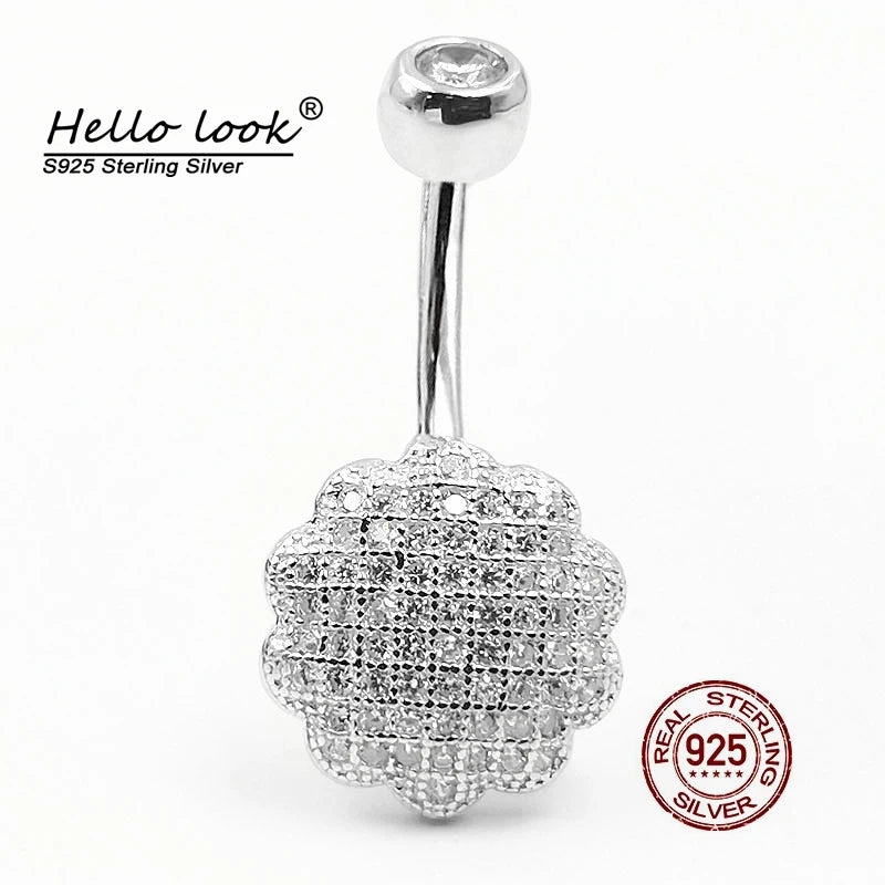 Cubic Zircon Navel Piercing 925 Sterling Silver Belly Ring for Women