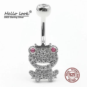 Frog Prince Navel Piercing 925 Sterling Silver Belly Button Ring Crystal