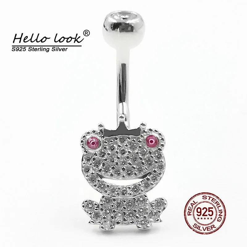 Frog Prince Navel Piercing 925 Sterling Silver Belly Button Ring Crystal