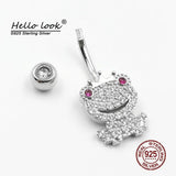 Frog Prince Navel Piercing 925 Sterling Silver Belly Button Ring Crystal