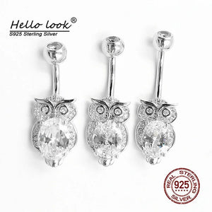 Owl Belly Button Rings 925 Sterling Silver Navel Piercing Body Jewelry