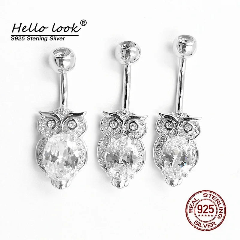 Owl Belly Button Rings 925 Sterling Silver Navel Piercing Body Jewelry