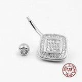 Double Layer Square Zircon Navel Piercing 925 Sterling Silver Belly Button Rings