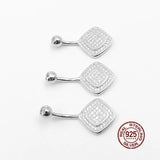 Double Layer Square Zircon Navel Piercing 925 Sterling Silver Belly Button Rings