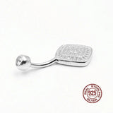 Double Layer Square Zircon Navel Piercing 925 Sterling Silver Belly Button Rings
