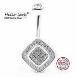 Double Layer Square Zircon Navel Piercing 925 Sterling Silver Belly Button Rings