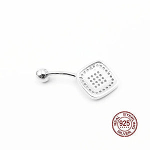 Double Layer Square Zircon Navel Piercing 925 Sterling Silver Belly Button Rings