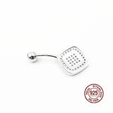 Double Layer Square Zircon Navel Piercing 925 Sterling Silver Belly Button Rings