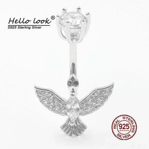 925 Silver Eagle Belly Ring with Zircon Navel Piercing