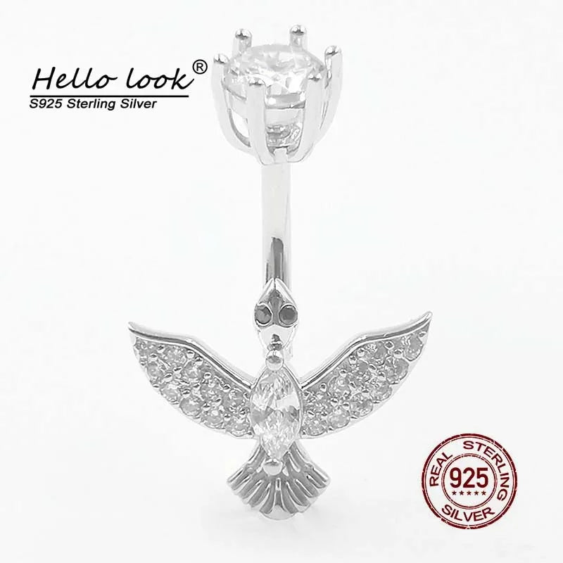 925 Silver Eagle Belly Ring with Zircon Navel Piercing