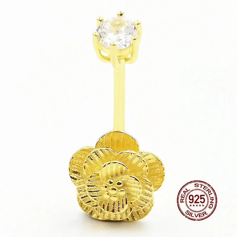 925 Silver Flower Navel Ring Belly Button Piercing