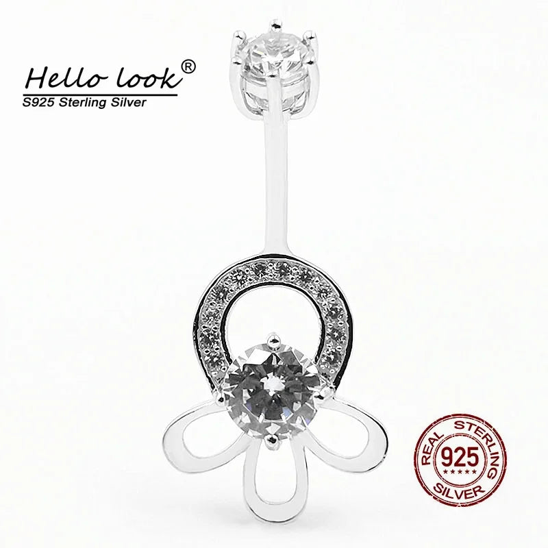Flower Belly Button Ring 925 Sterling Silver Navel Piercing Wedding Body Jewelry