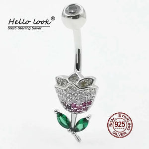 Flower Navel Piercing 925 Sterling Silver Belly Button Ring
