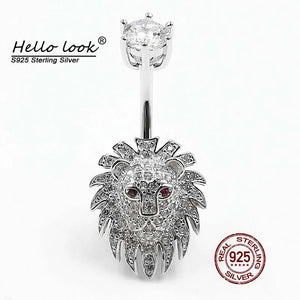 Zircon Lion Belly Button Ring 925 Sterling Silver Navel Piercing