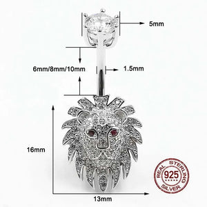 Zircon Lion Belly Button Ring 925 Sterling Silver Navel Piercing