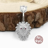 Zircon Lion Belly Button Ring 925 Sterling Silver Navel Piercing