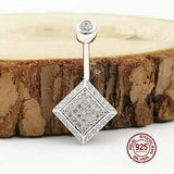 Zircon Square Navel Piercing 925 Sterling Silver Belly Button Rings