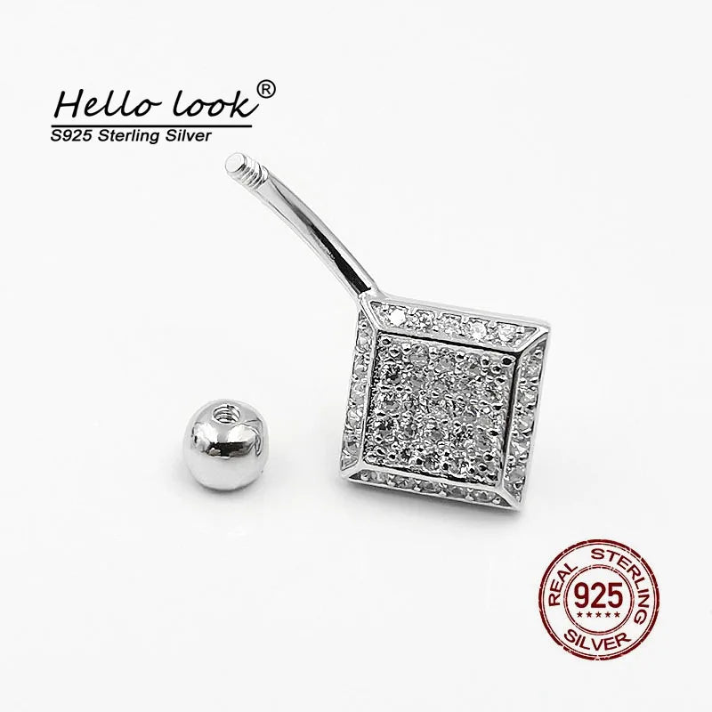 Zircon Square Navel Piercing 925 Sterling Silver Belly Button Rings