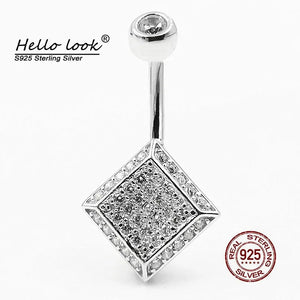 Zircon Square Navel Piercing 925 Sterling Silver Belly Button Rings