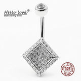 Zircon Square Navel Piercing 925 Sterling Silver Belly Button Rings
