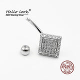Zircon Square Navel Piercing 925 Sterling Silver Belly Button Rings