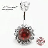 925 Silver Garnet Barbell Navel Ring Belly Button Piercing