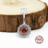 925 Silver Garnet Barbell Navel Ring Belly Button Piercing