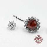 925 Silver Garnet Barbell Navel Ring Belly Button Piercing
