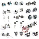 Gothic 925 Silver Ear Studs Men Women Punk Earrings