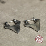 Gothic Shark Tooth Hoop Earrings 925 Sterling Silver Huggie Unisex Punk Jewelry